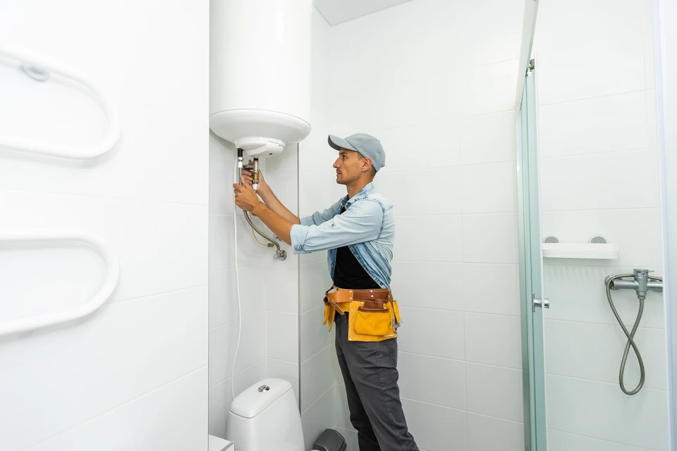 Dispositif électronique compact sur fond blanc neutre, design moderne bicolore bleu foncé et blanc